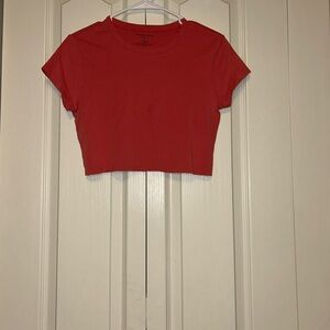 Old Navy Red-Orange Fitted Crop T-Shirt Short Sleeve